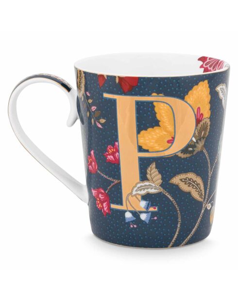 Alphabet Floral Fantasy P blauwe porseleinen mok - 350ml