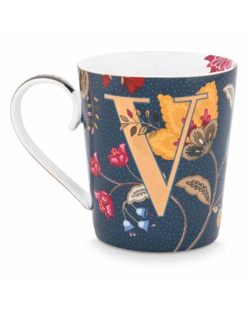 Alphabet Floral Fantasy V blauwe porseleinen mok - 350 ml