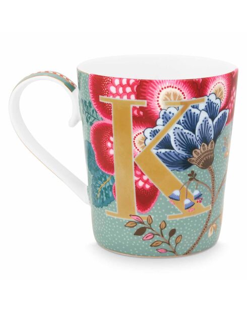 Alphabet Floral Fantasy K blauwe porseleinen mok - 350ml