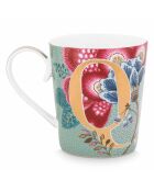 Mug en Porcelaine Alphabet Floral Fantasy Q bleu - 350ml