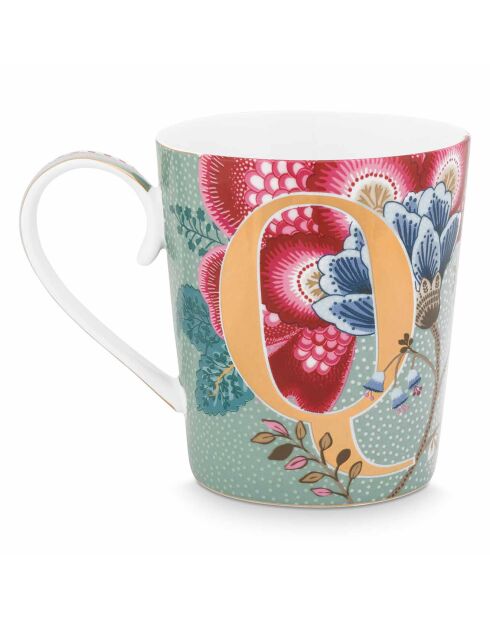 Mug en Porcelaine Alphabet Floral Fantasy Q bleu - 350ml