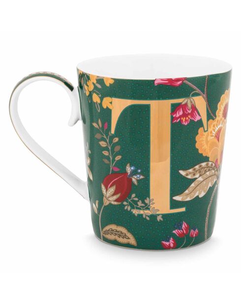 Alphabet Floral Fantasy T Tasse aus grünem Porzellan, 350 ml