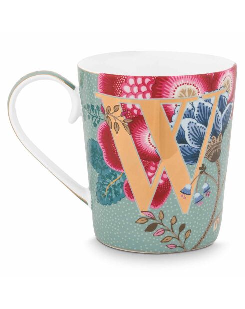 Alphabet Floral Fantasy W Porzellantasse, 350 ml, Blau