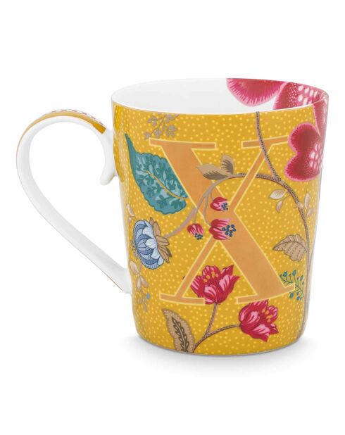 Taza de porcelana Alphabet Blushing Birds X Yellow X, 350 ml