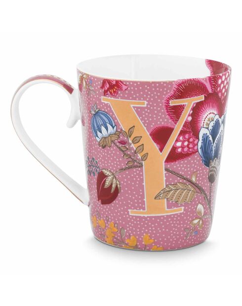 Alphabet Floral Fantasy Y Porzellanbecher, 350 ml, rosa