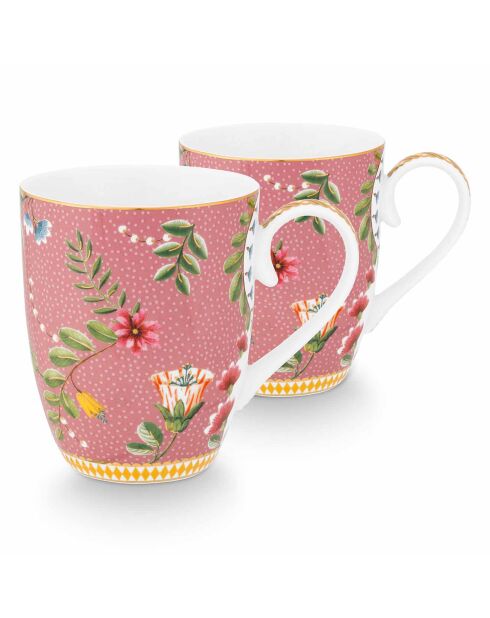 2 grote roze porseleinen bekers van La Majorelle - 350 ml