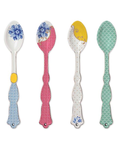 4 Cuillères à café en Porcelaine Royal Flowers multicolores
