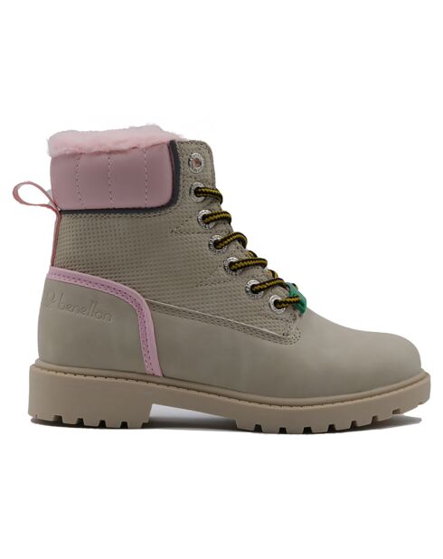 Boots en Cuir Mahaut kaki/rose
