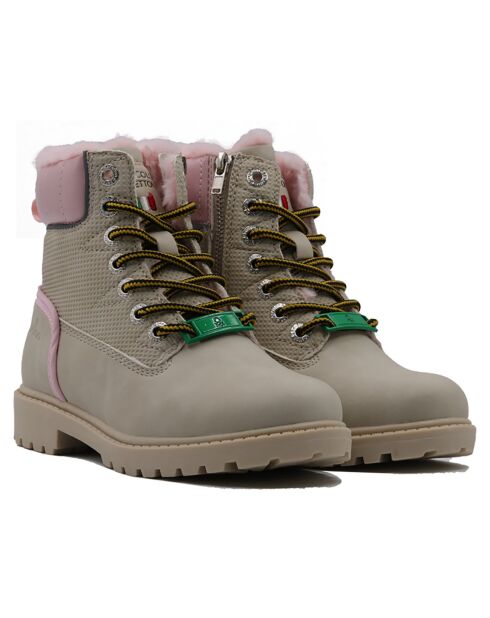 Boots en Cuir Mahaut kaki/rose