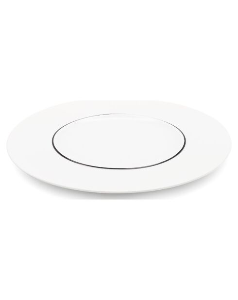 6 Assiettes plates en Porcelaine Ligne blanches -  D.29 cm