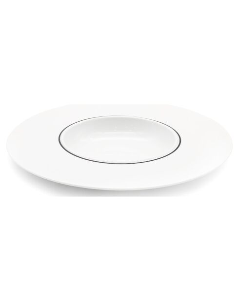 6 Assiettes creuses en Porcelaine Ligne blanches -  D.30 cm