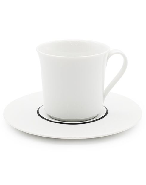 6 Tasses à thé + soucoupes en Porcelaine Ligne blanches - 150ml