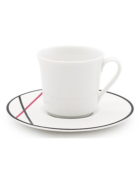 6 weiße Bistot-Porzellan-Kaffeetassen mit Untertassen — 70 ml