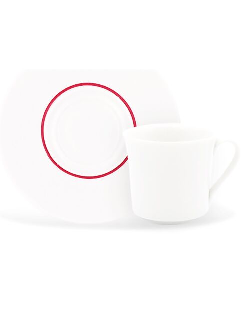 6 Tasses à café + soucoupes en Porcelaine Ligne blanches - 70ml