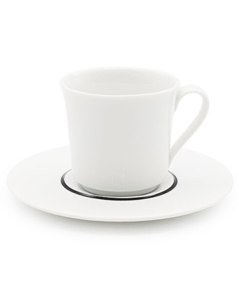 6 Tasses à café + soucoupes en Porcelaine Ligne blanches - 70ml