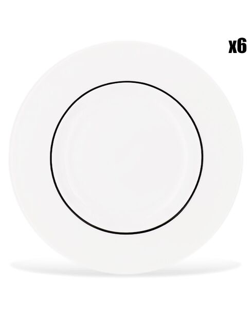 6 Assiettes plates en Porcelaine Ligne blanches -  D.29 cm