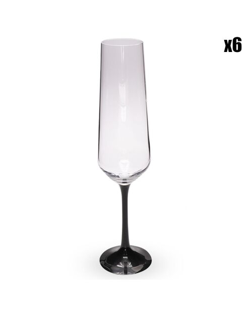 6 Flûtes à Champagne transparent/noir - 200ml