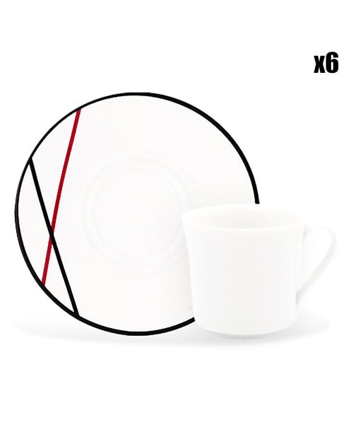 6 weiße Bistot-Porzellan-Kaffeetassen mit Untertassen — 70 ml