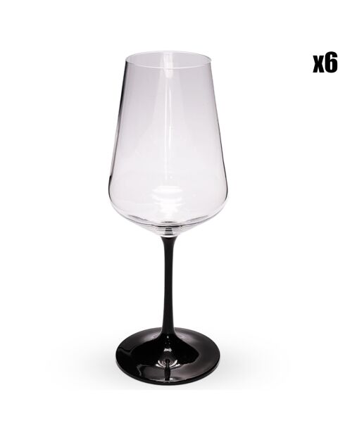 6 Verres à pied transparent/noir - 450ml D.8.9 cm