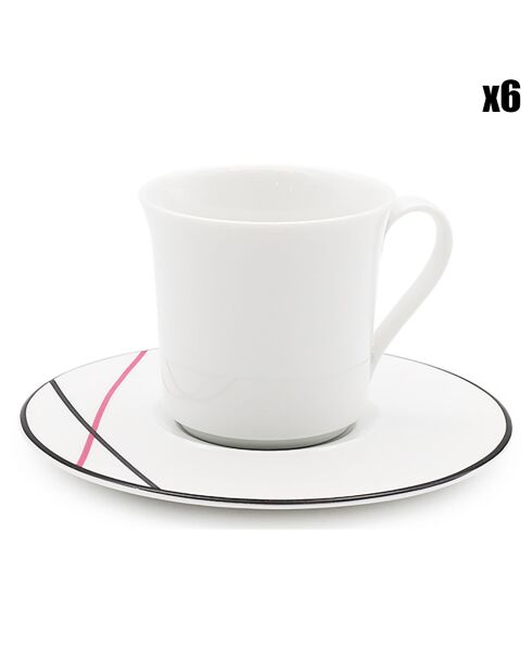 6 Tasses à thé + soucoupes en Porcelaine Bistrot blanches - 150ml