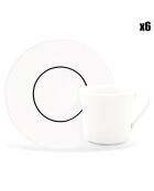 6 Tasses à thé + soucoupes en Porcelaine Ligne blanches - 150ml