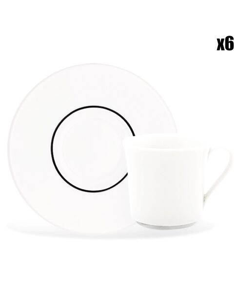 6 Tasses à thé + soucoupes en Porcelaine Ligne blanches - 150ml