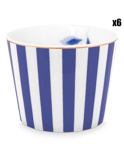 6 Coquetiers en Porcelaine Royal Stripes bleu/blanc - 4x4.9x4.9 cm