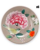 6 Assiettes en Porcelaine petit four Blushing Birds kaki - D.12 cm