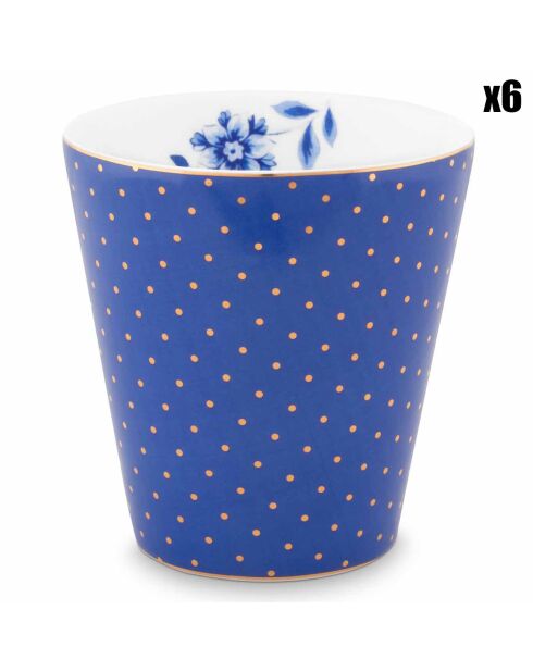 6 kleine porseleinen mokken zonder handvat Royal Stripes Blue Dots - 230ml
