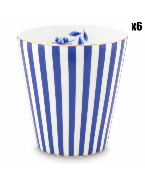6 kleine Porzellantassen ohne Henkel Royal Stripes blau/weiß - 230 ml