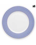 6 Assiettes en Porcelaine à pain Royal Stripes bleues - D.17.4 cm