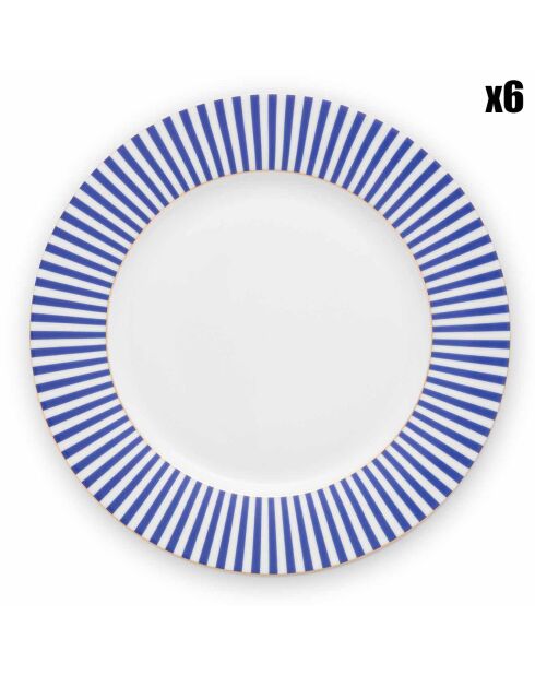 6 Assiettes en Porcelaine à pain Royal Stripes bleues - D.17.4 cm