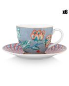 6 Blue Flower Festival theekopjes met schoteltjes - 120 ml