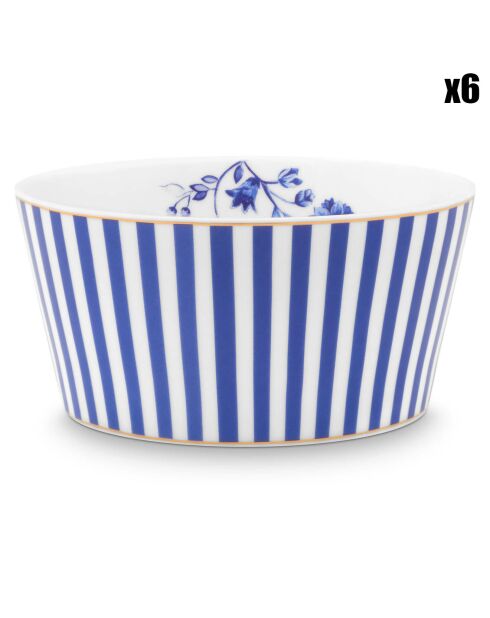 6 ciotole Royal Stripes in porcellana blu/bianca - D.12 cm
