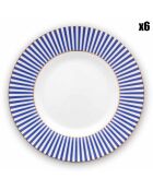 6 Assiettes en Porcelaine plates Royal Stripes bleues - D.26.7 cm