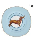 6 Assiettes à dessert en Porcelaine Teckel Carnival bleues - D.16 cm