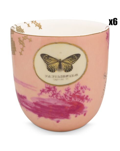 6 große rosa Heritage-Porzellantassen — D.8 cm