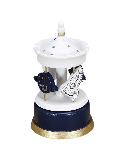 Carrousel Musical blanc/bleu- 11.5x11.5x20.3 cm