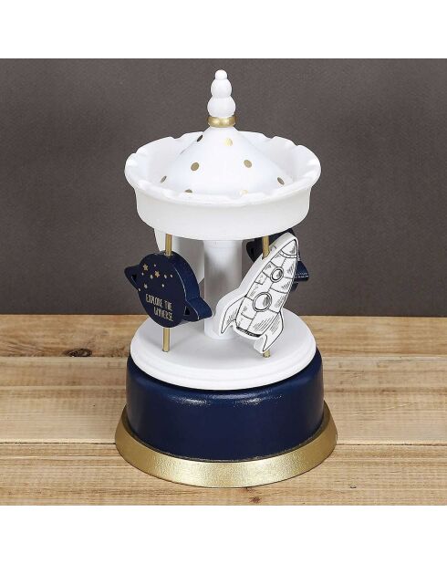 Carrousel Musical blanc/bleu- 11.5x11.5x20.3 cm