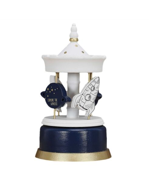 Carrousel Musical blanc/bleu- 11.5x11.5x20.3 cm