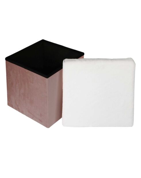 Coffre Pouf pliable imitation fourrure Leo rose - 38x38x38 cm