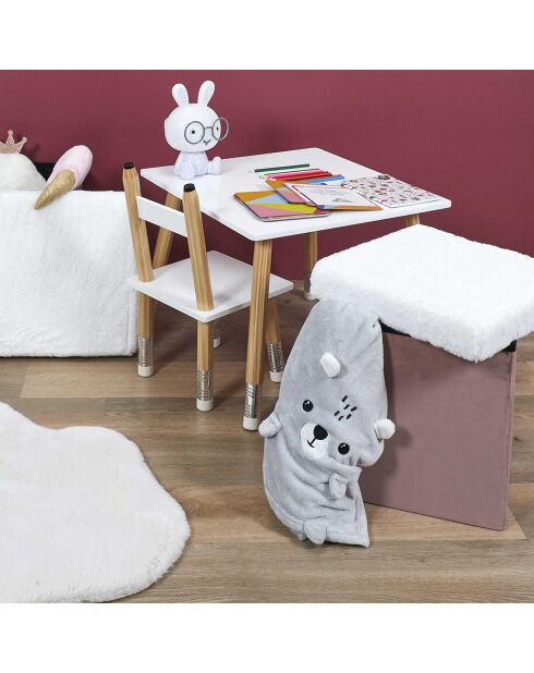 Coffre Pouf pliable imitation fourrure Leo rose - 38x38x38 cm