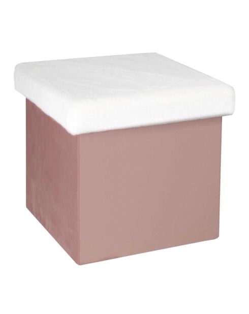 Coffre Pouf pliable imitation fourrure Leo rose - 38x38x38 cm