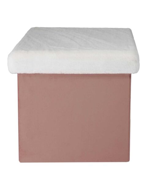 Coffre Pouf pliable imitation fourrure Leo rose - 38x38x38 cm