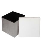 Coffre Pouf pliable imitation fourrure Leo gris - 38x38x38 cm