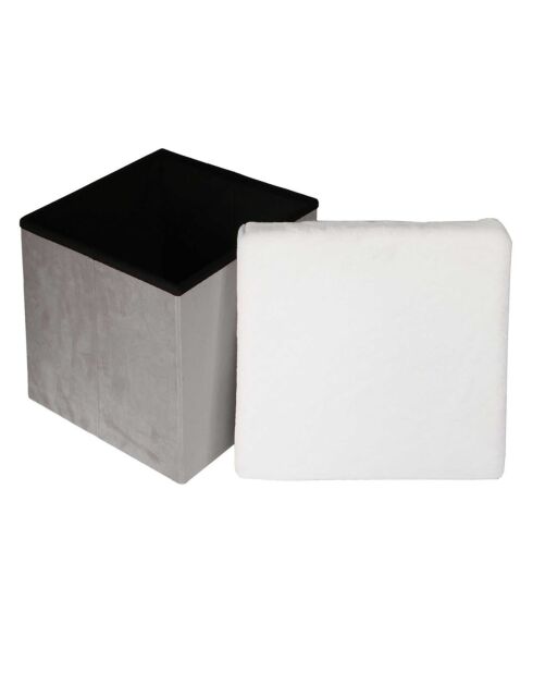 Coffre Pouf pliable imitation fourrure Leo gris - 38x38x38 cm