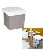 Coffre Pouf pliable imitation fourrure Leo gris - 38x38x38 cm