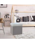 Coffre Pouf pliable imitation fourrure Leo gris - 38x38x38 cm