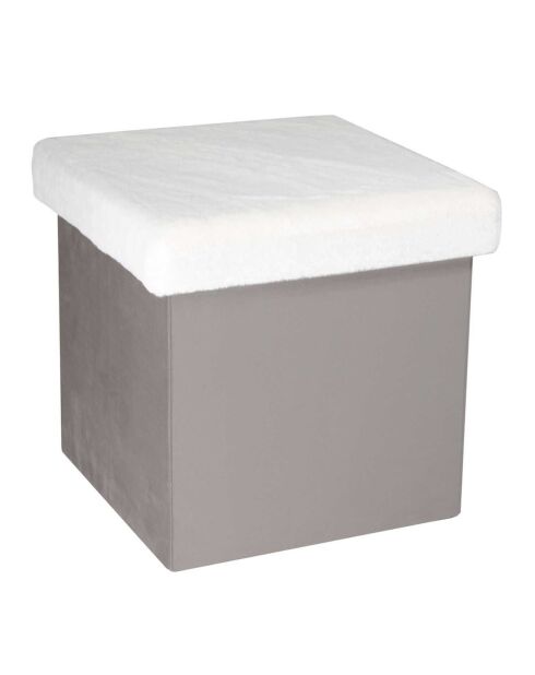 Coffre Pouf pliable imitation fourrure Leo gris - 38x38x38 cm