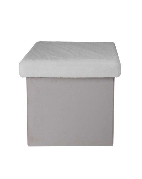 Coffre Pouf pliable imitation fourrure Leo gris - 38x38x38 cm